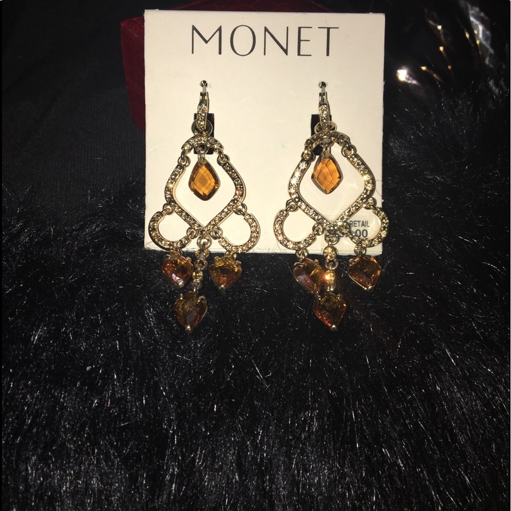 🧡 Monet Amber Stone Dangle Earrings 🧡